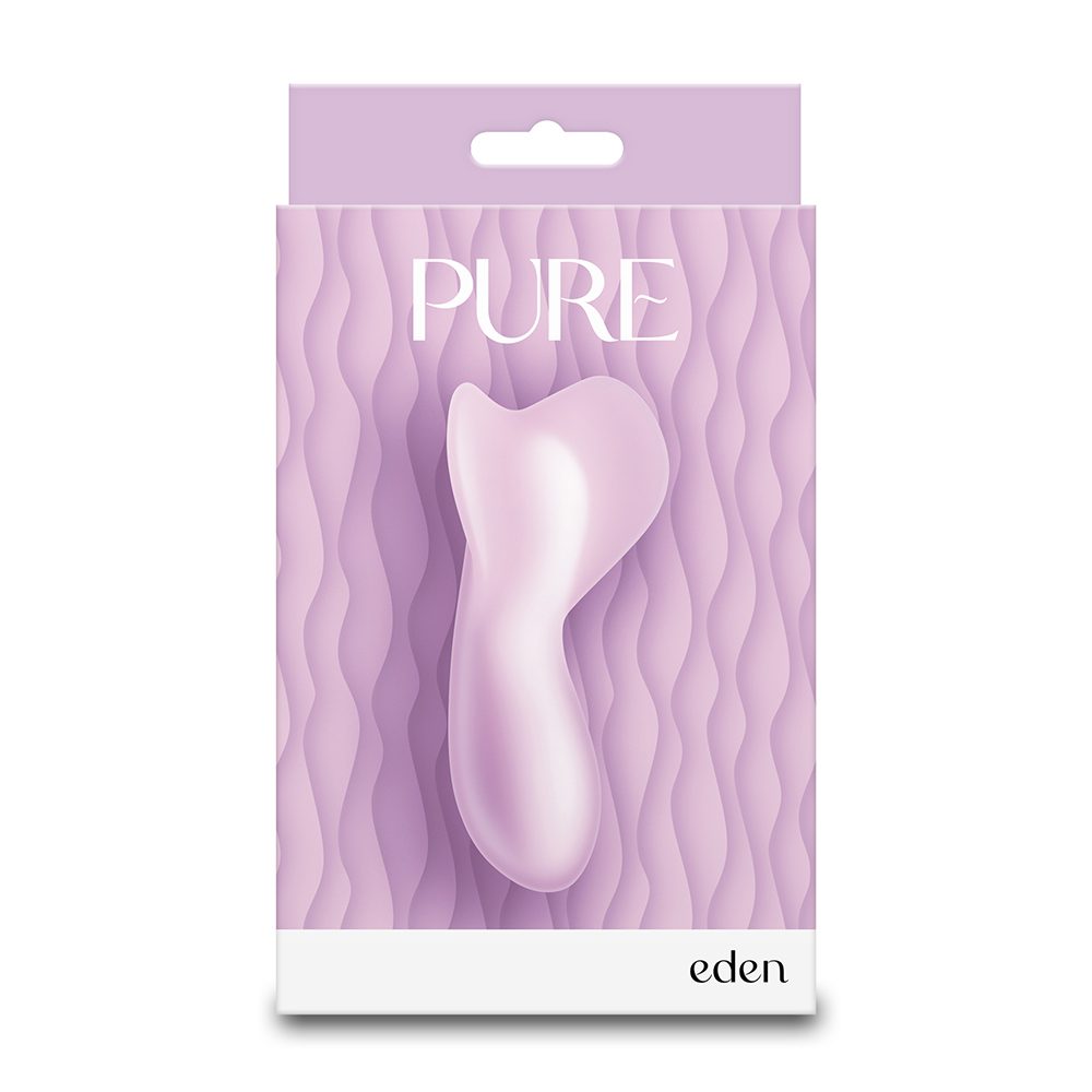 Purple packaging of a vibrating bullet with 'PURE' and 'eden' branding on a white background