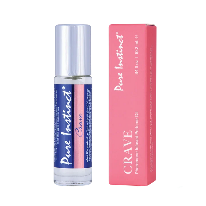 a bottle and box of pure instinct crave pheromone oil