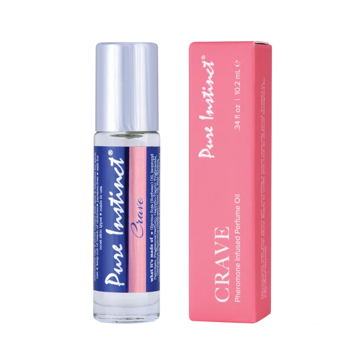 a bottle and box of pure instinct crave pheromone oil