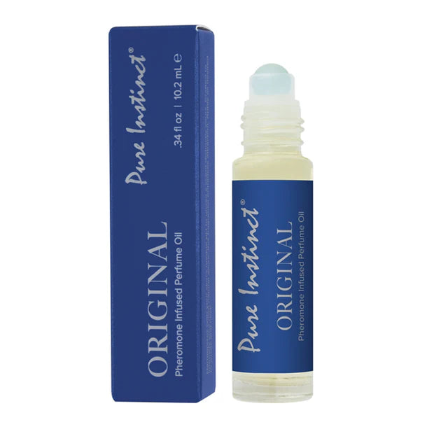 roll on pheromon perfume oil in blue box and bottle