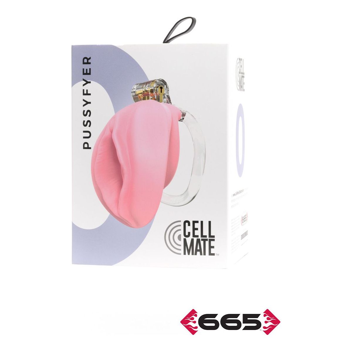 pink vagina looking chastity cock cage on box packaging