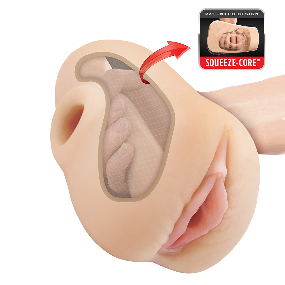 Pounders Pussy Pounder Squeeze Stroker  with 'Squeeze-Core' design on a white background