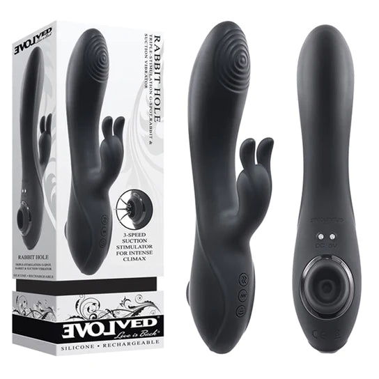 black vibrator with bunny clit stim and clitoral sucker