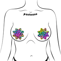 neon cheetah print breast pasties on female torso