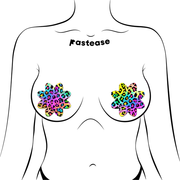 neon cheetah print breast pasties on female torso