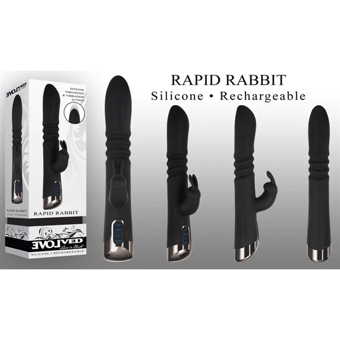 black vibrator with rippled thrusting and bunny clit stim