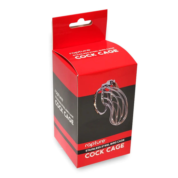 metal cock cage curved with lock and key on box cover