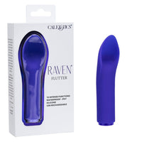 Purple 'Raven Flutter' vibrator with packaging on a white background