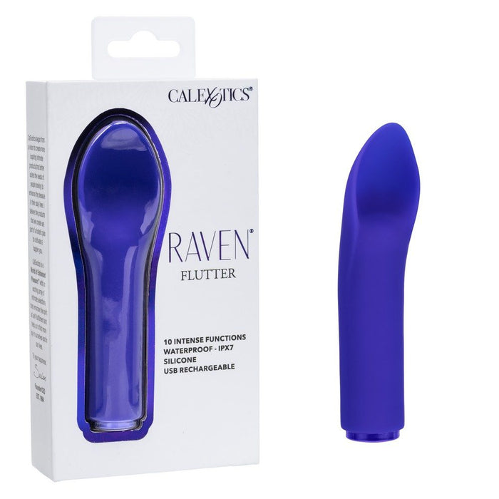 Purple 'Raven Flutter' vibrator with packaging on a white background