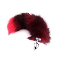 fox anal plug with silver plug, black and red hair