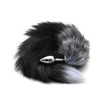 fox anal plug with silver plug, black and grey hair