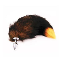 fox anal plug in small, with silver anal plug, black and orange