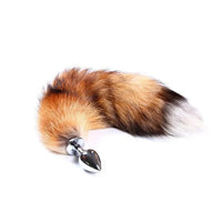 fox anal plug in small, with silver anal plug, brown and orange