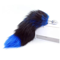 fox anal plug in small, with silver anal plug, black and blue fur