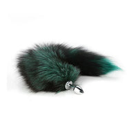 fox anal plug in small, with silver anal plug, black and teal fur