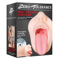 Zero Tolerance Real Mouth Stroker product packaging with a close-up of a mouth and tongue.