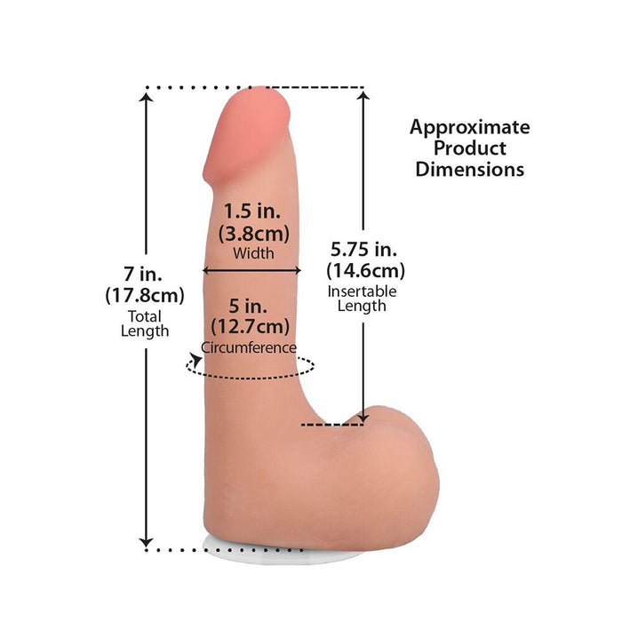 Measurement chart of a dildo with dimensions labeled on a white background