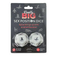 Really Big Sex Position Dice game by Forum featuring two oversized dice with illustrated position icons and packaging for adult couples play.