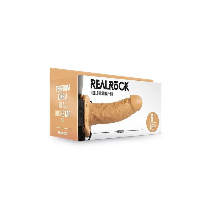 box packaging of a realrock hollow strap on in tan 6"