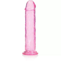 a pink translucent penis shaped dildo with a suction cup base