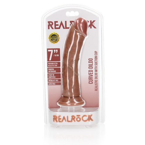 RealRock curved dildo with suction cup 7"packaging on a white background