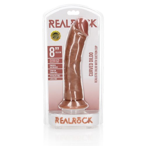 RealRock curved dildo 8" in packaging on a white background