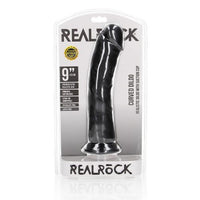 RealRock curved dildo 9" black packaging on a white background