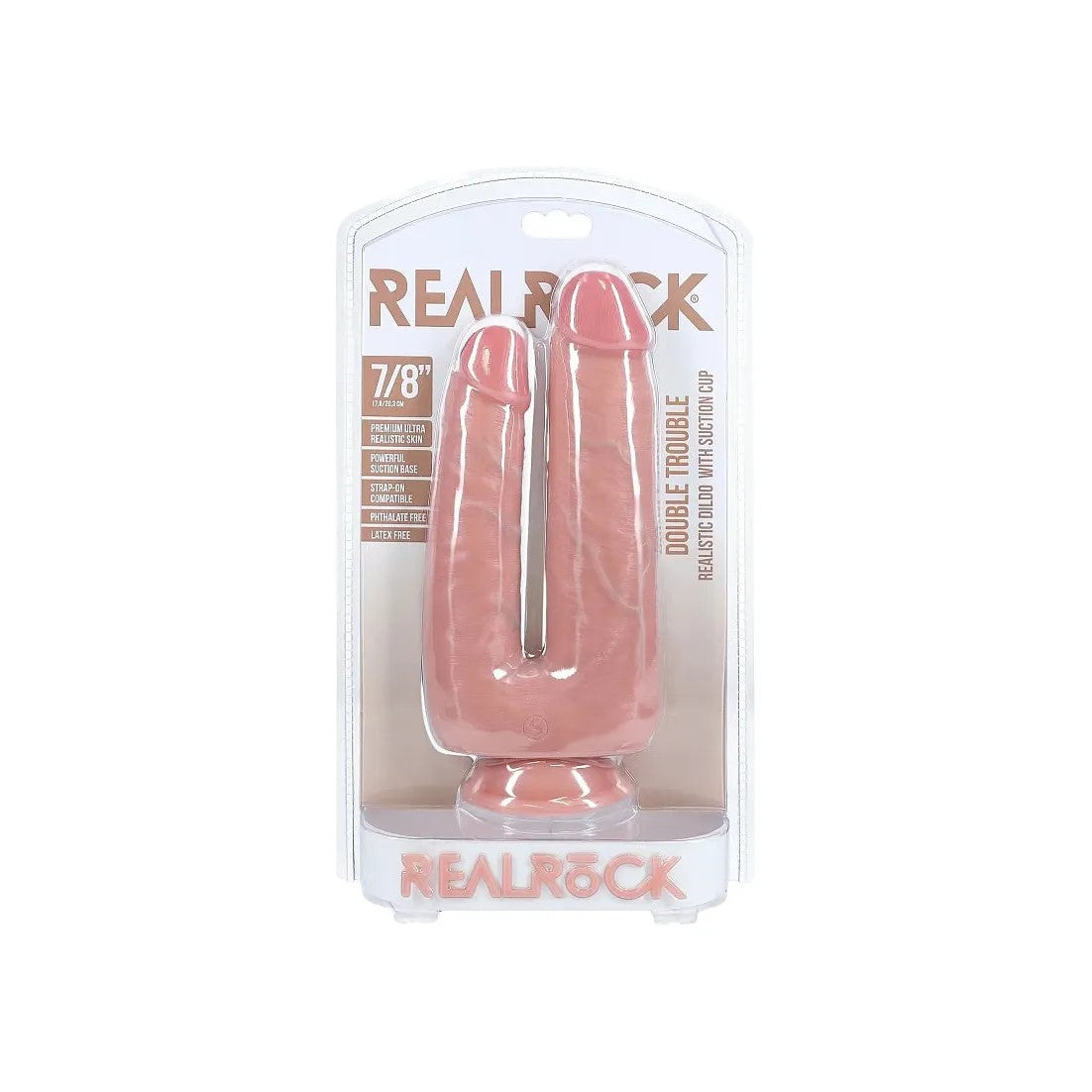 beige 7" & 8" double penetrator dildos with suction base in package