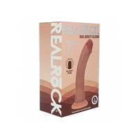 Realrock 7-inch dual density silicone box packaging, featuring a peach and brown design with a graphic of the silicone toy on the front.