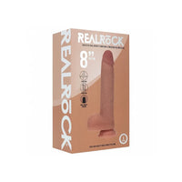RealRock 8-inch realistic dual density vibrating and stimulating silicone dildo packaging box, shown on a plain white background.