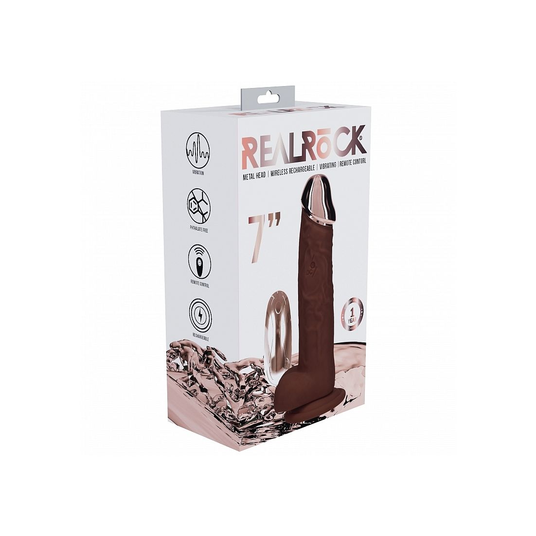 Package of RealRock 7-inch dildo on a white background