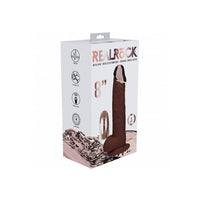 8" dildo product packaging with 'REAL ROCK' branding on a white background