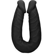 black realistic u shaped double penetration dildo