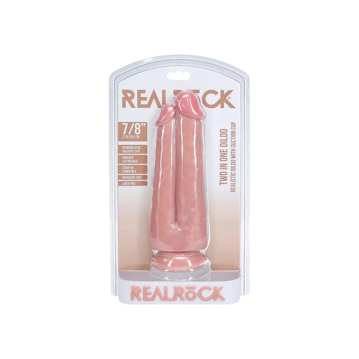beige two in one realistic dildo with suction base in package