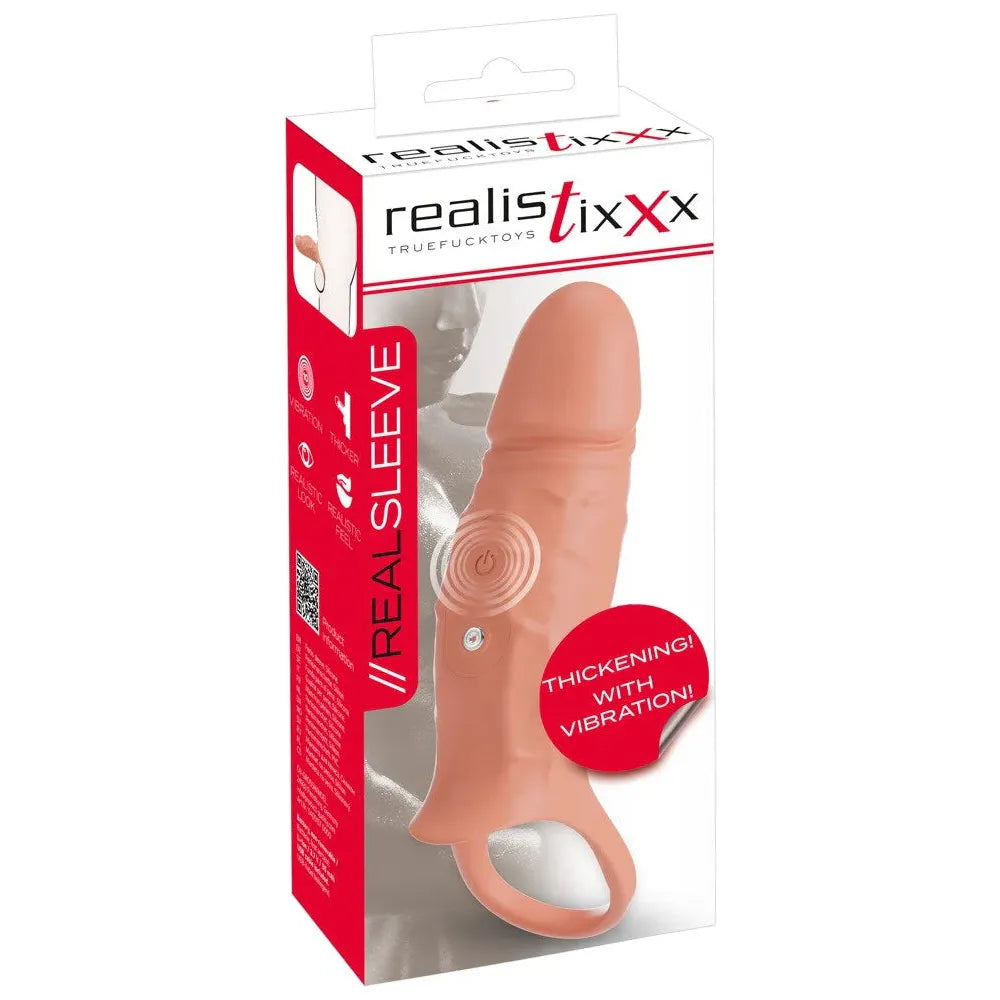 realistic penis extension with ball strap, thickening with vibration on box packaging