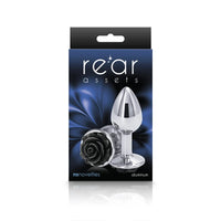 rear assets aluminum rose small anal plug in silver and black