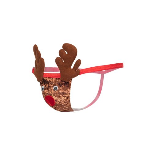 Reindeer-themed g-string with red  and brown antlers on a white background