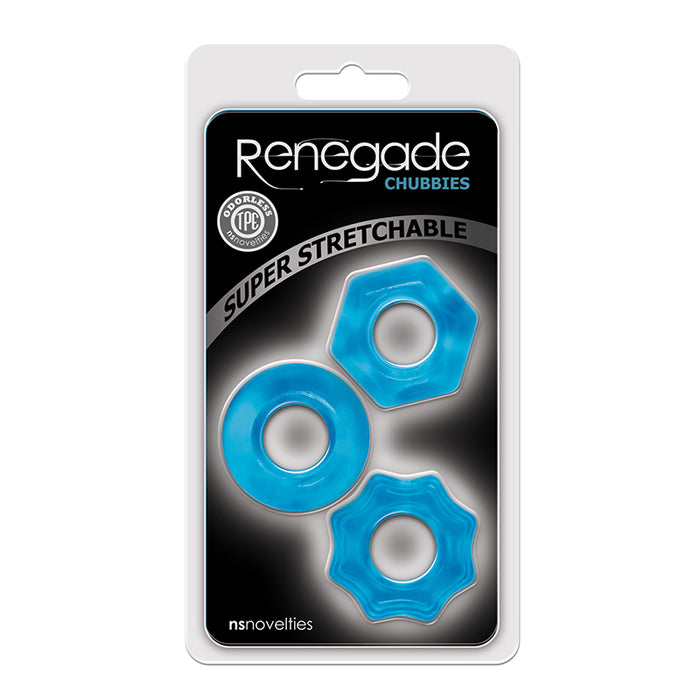 renegade chubbies package with 3 blue jelly cock rings