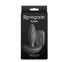 Packaging of a Renegade Flash vibrating plug on a white background