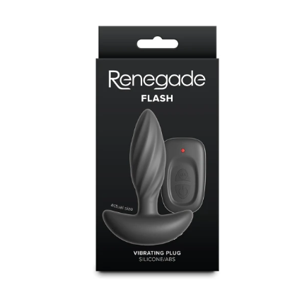 Packaging of a Renegade Flash vibrating plug on a white background
