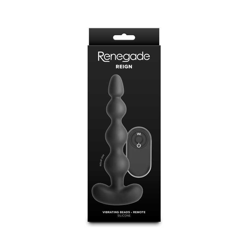 Black vibrating anal beads inside packaging.