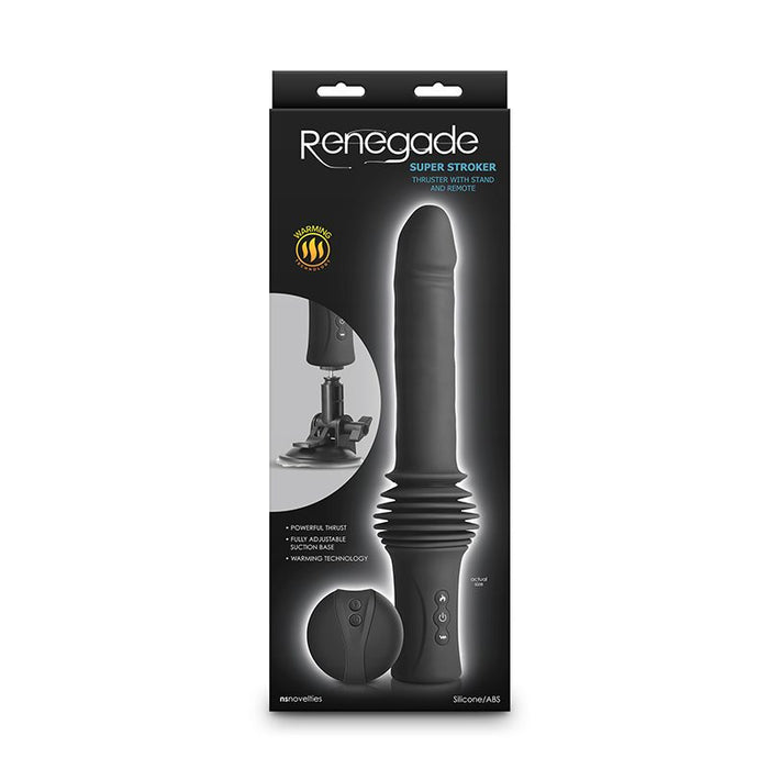 Renegade Super Stroker thrusting vibrator packaging on a white background