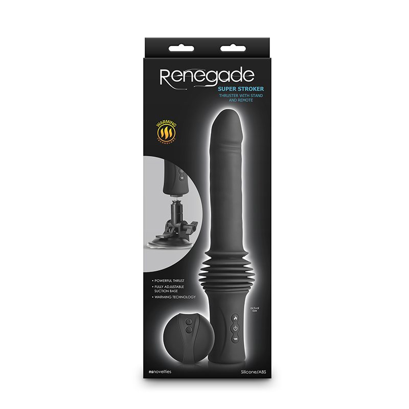 Renegade Super Stroker thrusting vibrator packaging on a white background