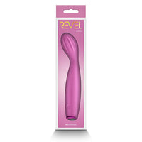 a pink display box depicting a pink g spot vibrator with vertical ridges on the tip