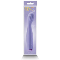 a purple display box depicting a purple g spot vibrator with vertical ridges on the tip