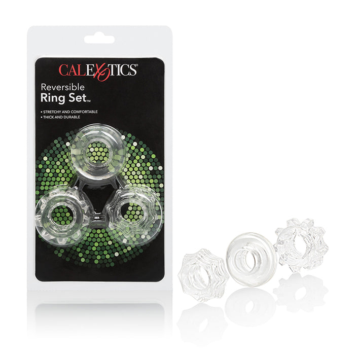 3 pack clear jelly cock rings next to cal exotics package