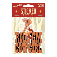 ride em cowgirl sticker in package