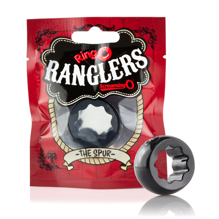 black jelly cock ring next to screaming o package