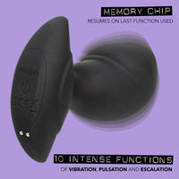 Black electronic device with text on a purple background