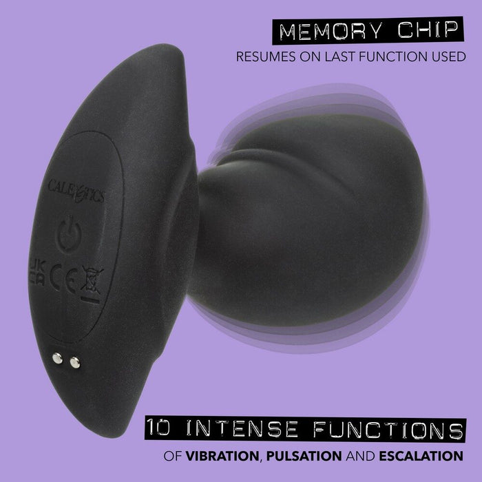 Black electronic device with text on a purple background